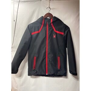 Spyder Kids Hooded Windbreaker Jacket Black Red Full Zip Size M